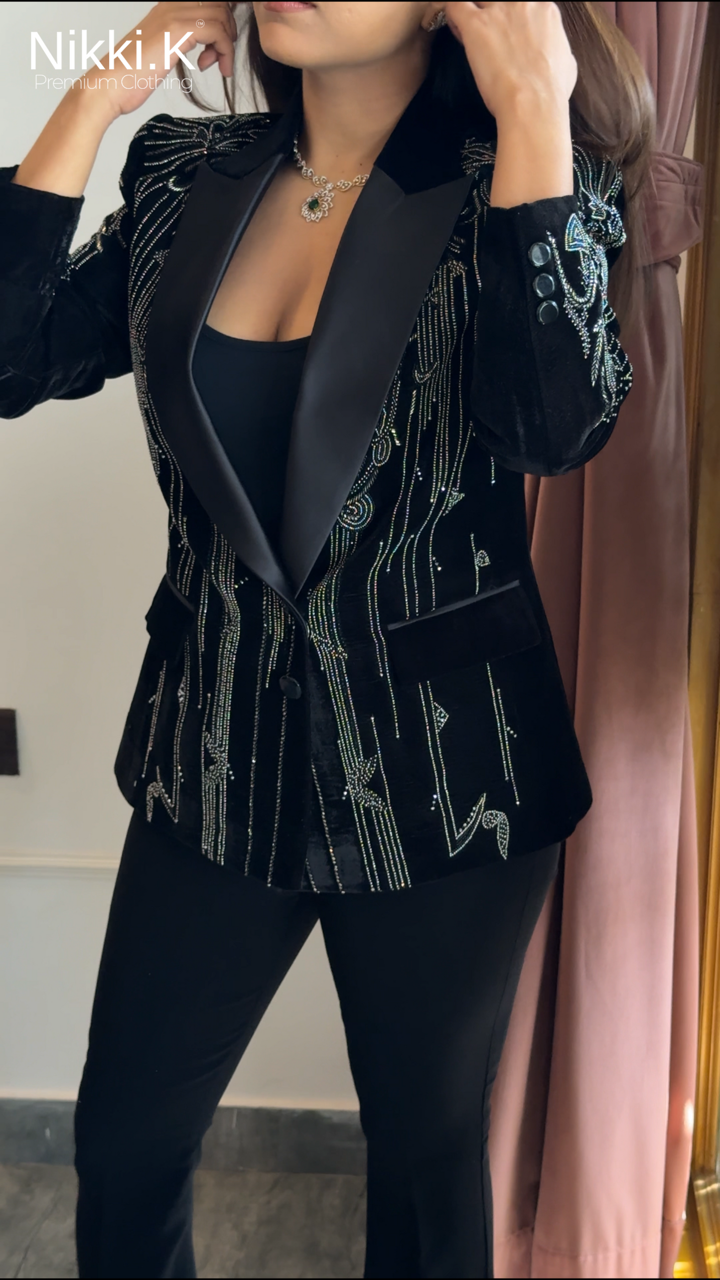 Beaded Embroidered Blazer Set of 2- With Sculpted Trousers