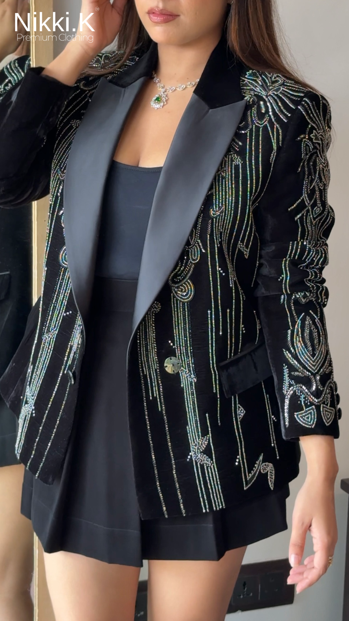 Embroidered beaded Blazer + Ultimate Black Skort Set