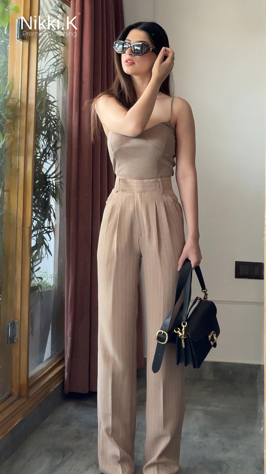 Beige linen blend pleated trousers- Summer Must have! ( Limited Edition )