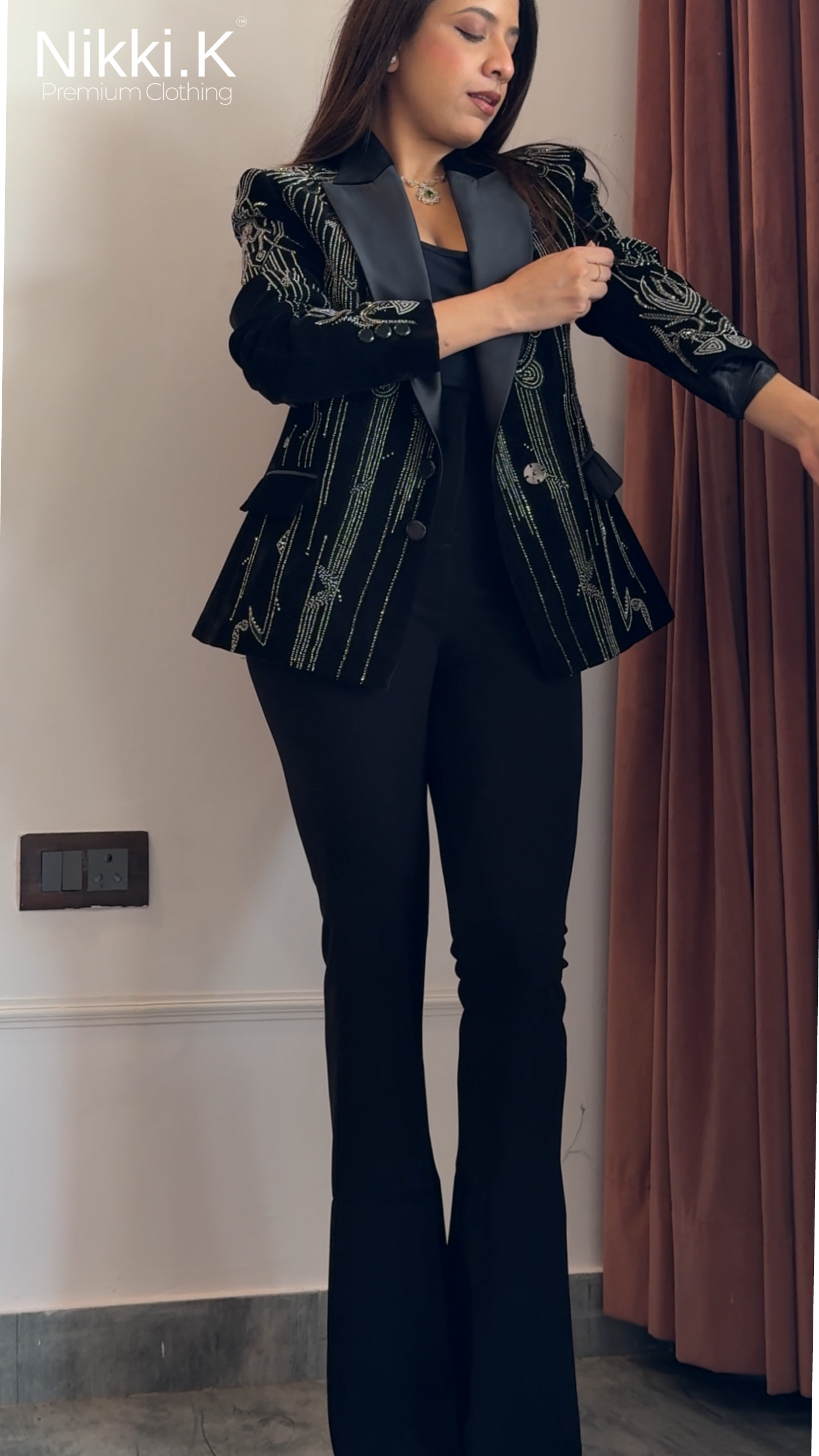 Beaded Embroidered Blazer Set of 2- With Sculpted Trousers